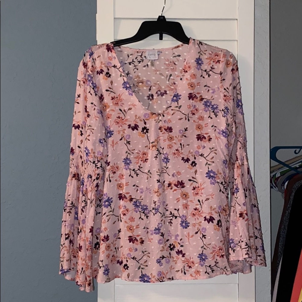 Light pink bell sleeve blouse